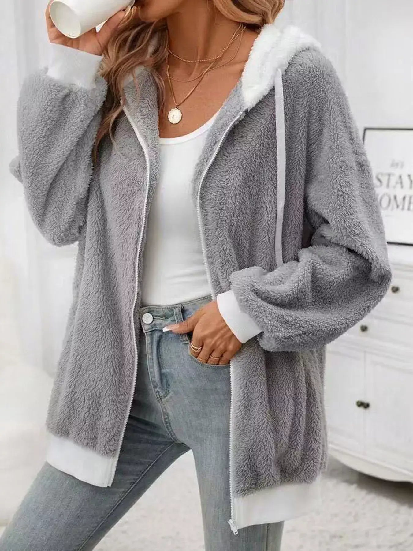 Cozy Fleece Zip-Up Outerwear - Trendsi - Flyclothing LLC