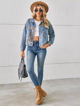 Snake Print Button Up Denim Jacket - Trendsi - Flyclothing LLC