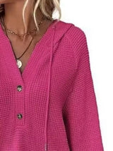 Full Size Button Detail Waffle Knit Hoodie Plus Size - Trendsi - Flyclothing LLC