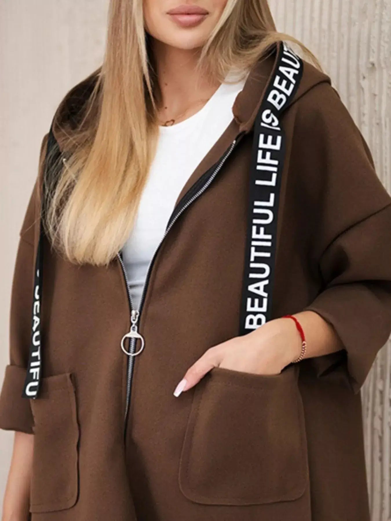 Full Size Hooded Zip-Up Longline Outerwear Plus Size - Trendsi - Flyclothing LLC