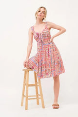 And The Why Tied Front Smocked Back Tiered Boho Printed Dress - Trendsi - Flyclothing LLC