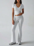 Devine V-Neck Top and Bootcut Leggings Set - Trendsi - Flyclothing LLC