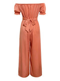 Off-Shoulder Short Sleeve Wide Leg Jumpsuit - Trendsi - Flyclothing LLC