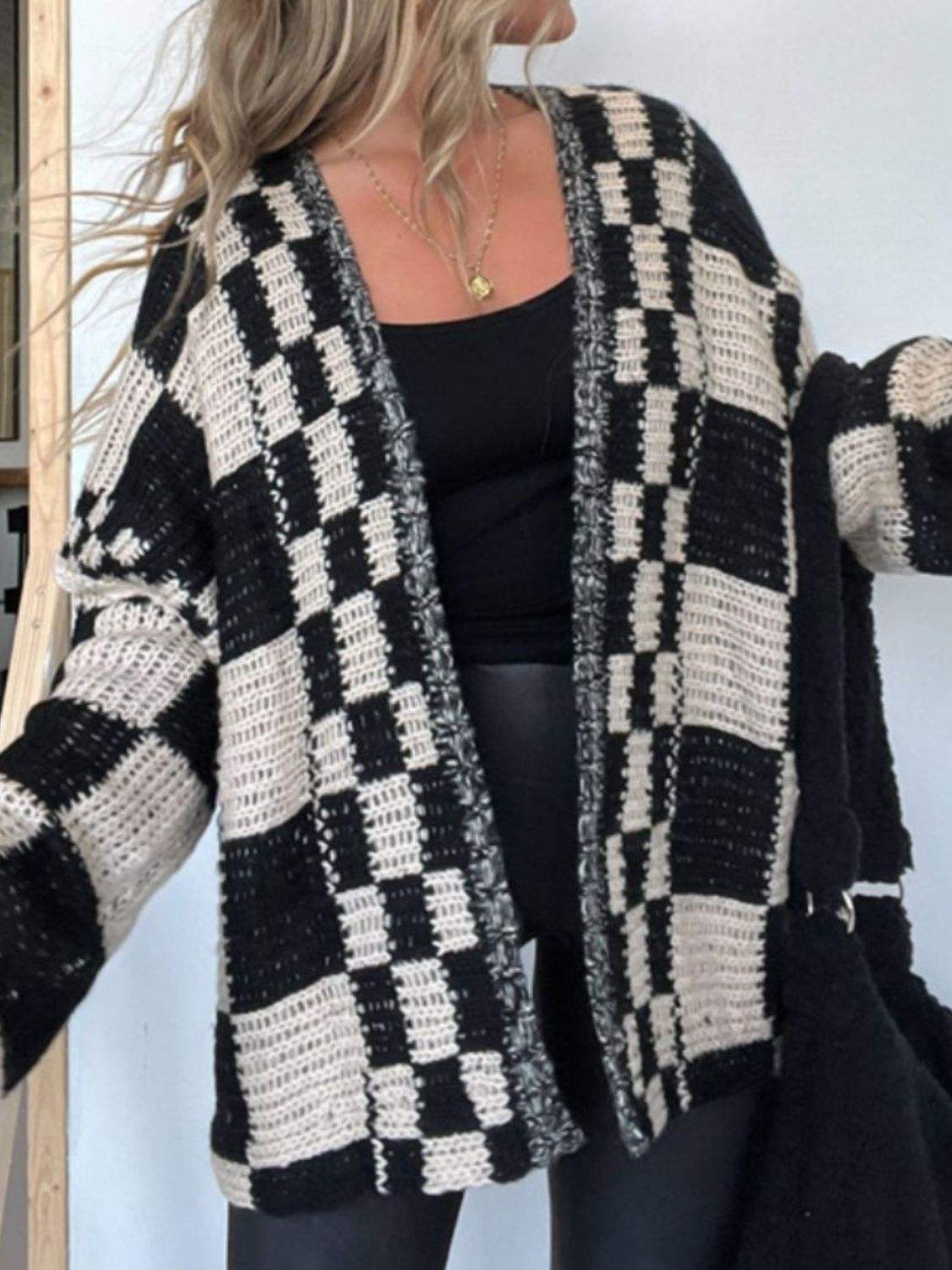 Plaid Open Front Long Sleeve Cardigan - Trendsi - Flyclothing LLC