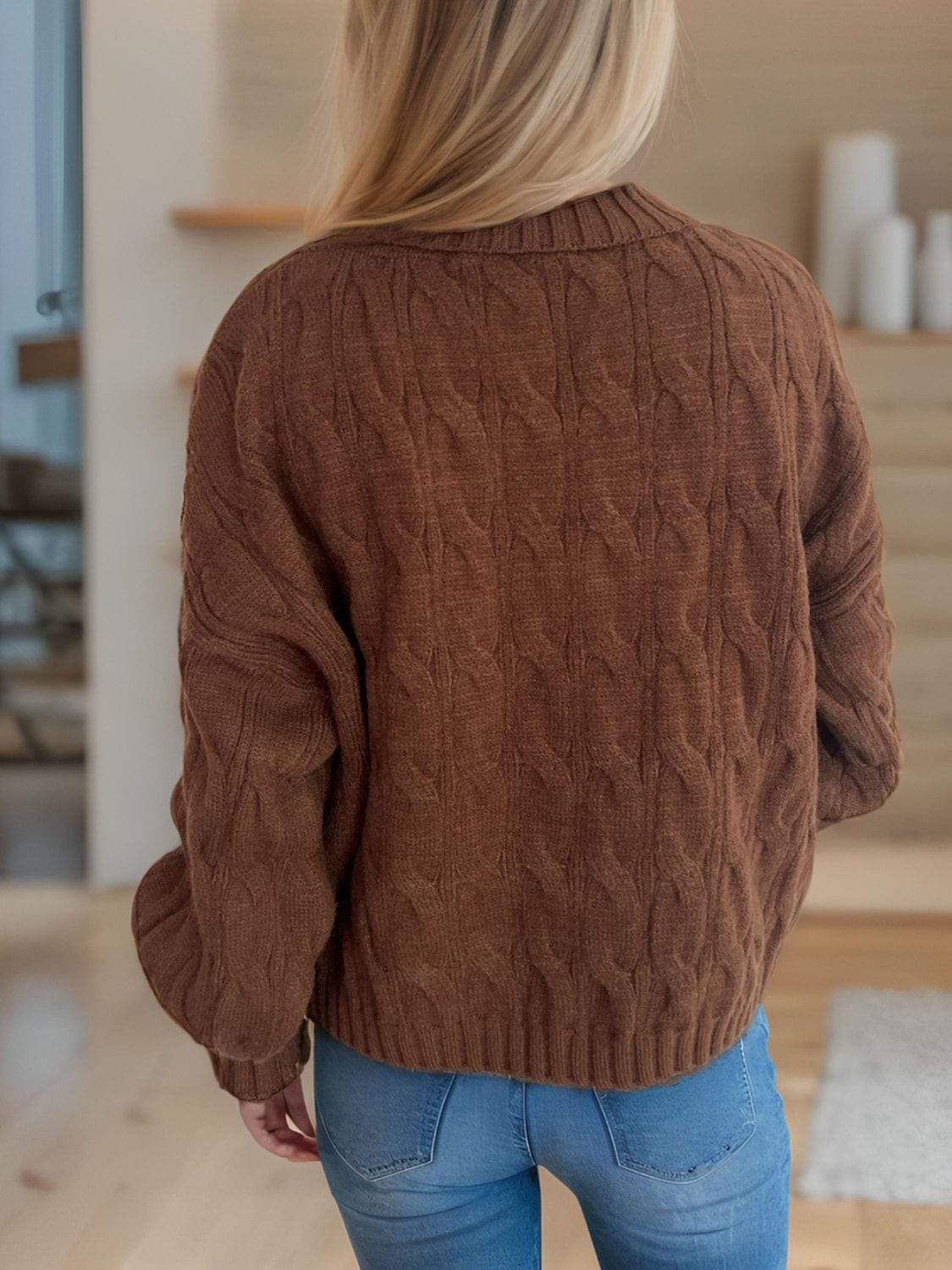 Cable-Knit Turtleneck Long Sleeve Sweater - Trendsi - Flyclothing LLC