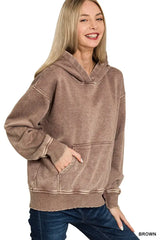 Zenana Fleece Acid Wash Kangaroo Pocket Hoodie - Trendsi - Flyclothing LLC