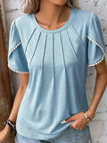 Full Size Round Neck Petal Sleeve Blouse Plus Size - Trendsi