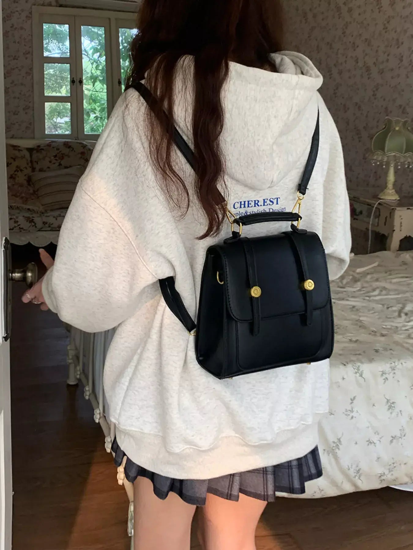 Top Handle Leather Backpack Bag - Trendsi - Flyclothing LLC