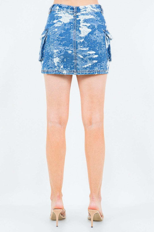 American Bazi Jacquard Trim Cargo Mini Denim Skirt - Trendsi - Flyclothing LLC