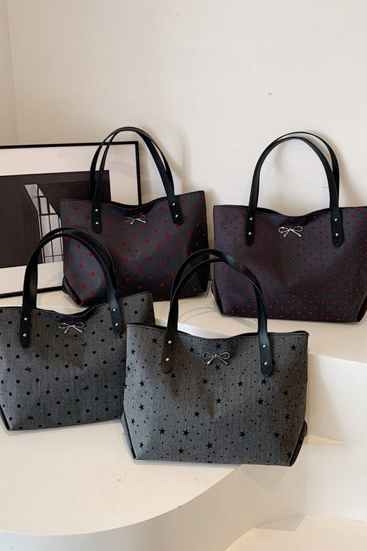 Polyester Bow Polka Dot Tote Bag - Trendsi