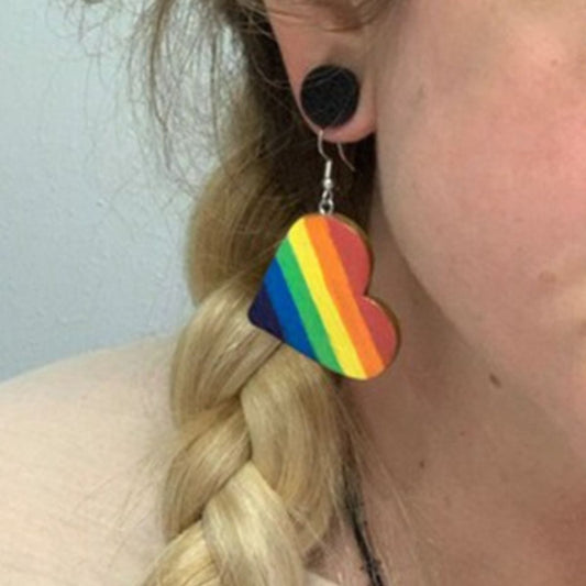 Leather Colorful Striped Heart Earrings - Trendsi