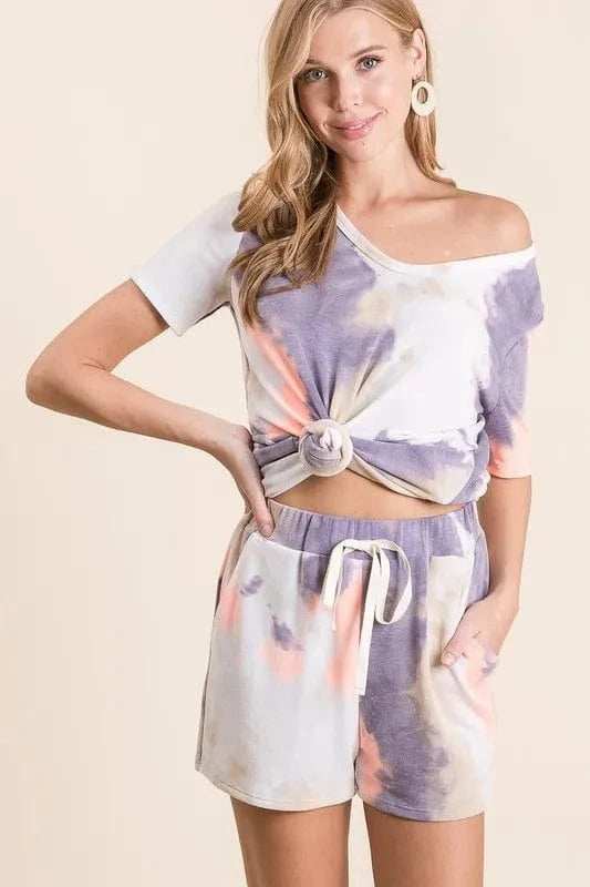 BiBi Tie Dye Terry Shorts with Drawstring - Trendsi - Flyclothing LLC