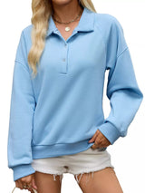 Button Detail Dropped Shoulder Sweatshirt - Trendsi - Flyclothing LLC