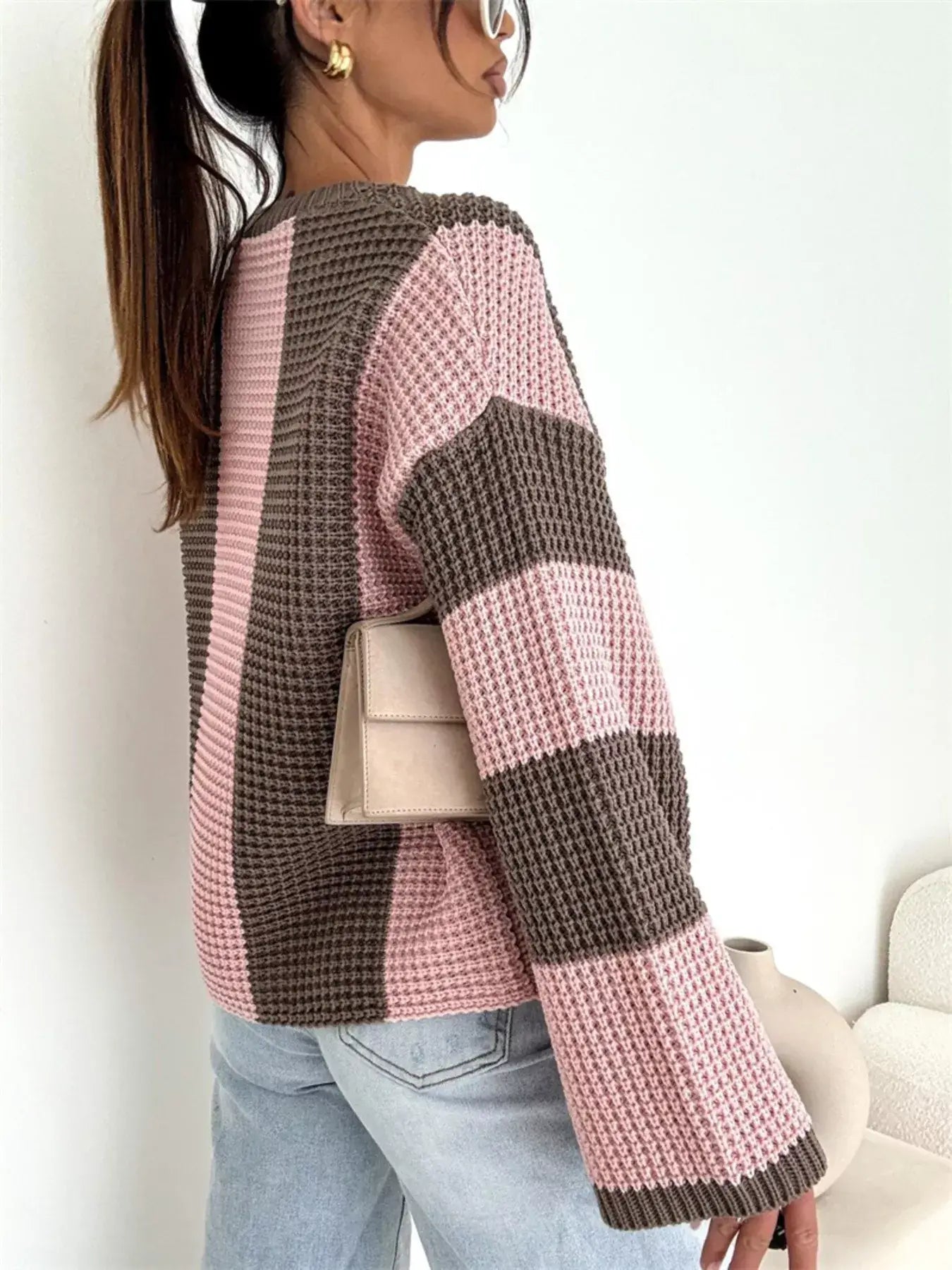 Color Block Long Sleeve Sweater - Trendsi - Flyclothing LLC