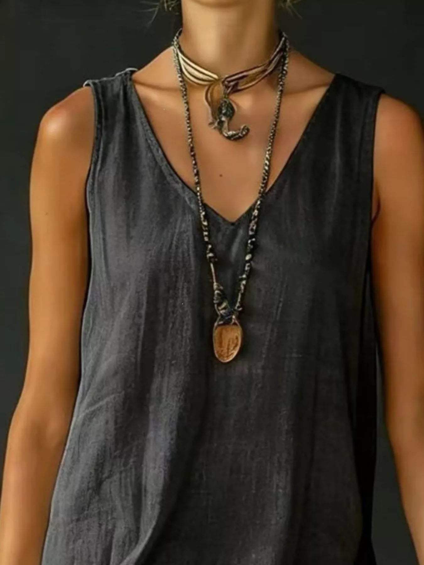 Full Size Ruffled Hem V-Neck Sleeveless Dress Plus Size - Trendsi - Flyclothing LLC