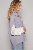 POL Openwork Lantern Sleeve Button Down Gauze Shirt - Trendsi