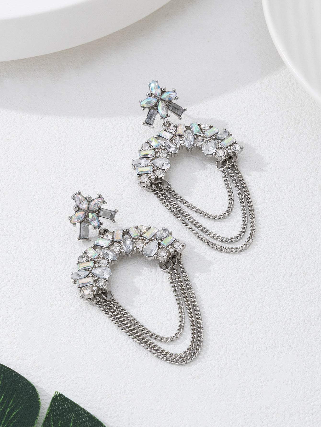 Trending Fashion Chain Rhinestone Drop Earrings For Women, Unique Versatile Light Luxury Alloy Ear Jewelry, Geometric Stud Earrings - My Store - Flyclothing LLC