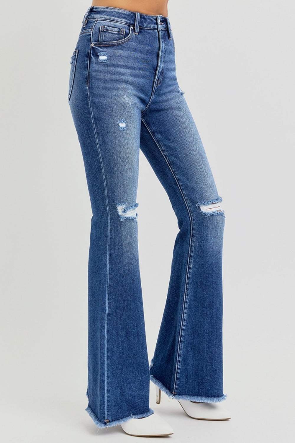 RISEN Full Size High Rise Distressed Raw Hem Flare Jeans - Trendsi - Flyclothing LLC