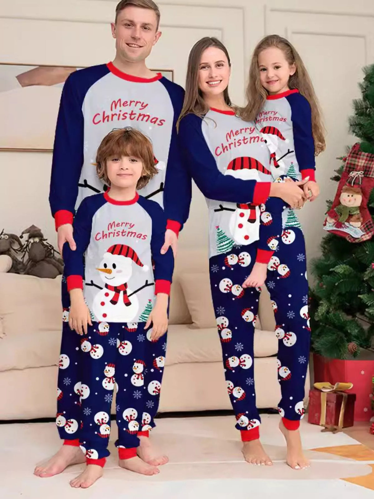 Full Size Family Matching Christmas Snowman Print Pajama Set Plus Size - Trendsi - Flyclothing LLC