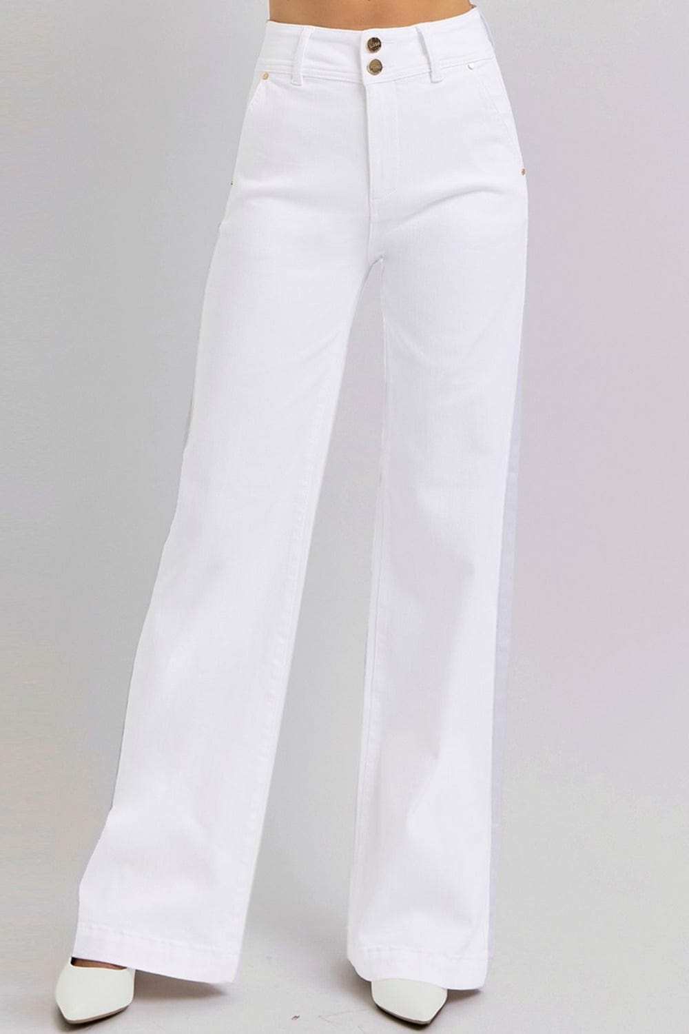 RISEN Full Size Tummy Control Double Button Wide Leg Jeans - Trendsi - Flyclothing LLC