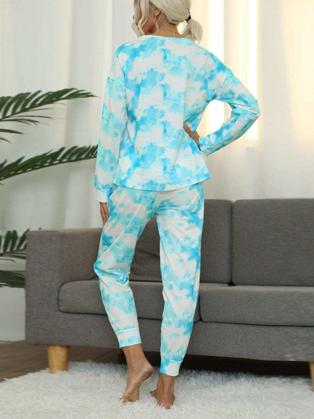 Tie-Dye Round Neck Top and Pants Lounge Set - Trendsi - Flyclothing LLC