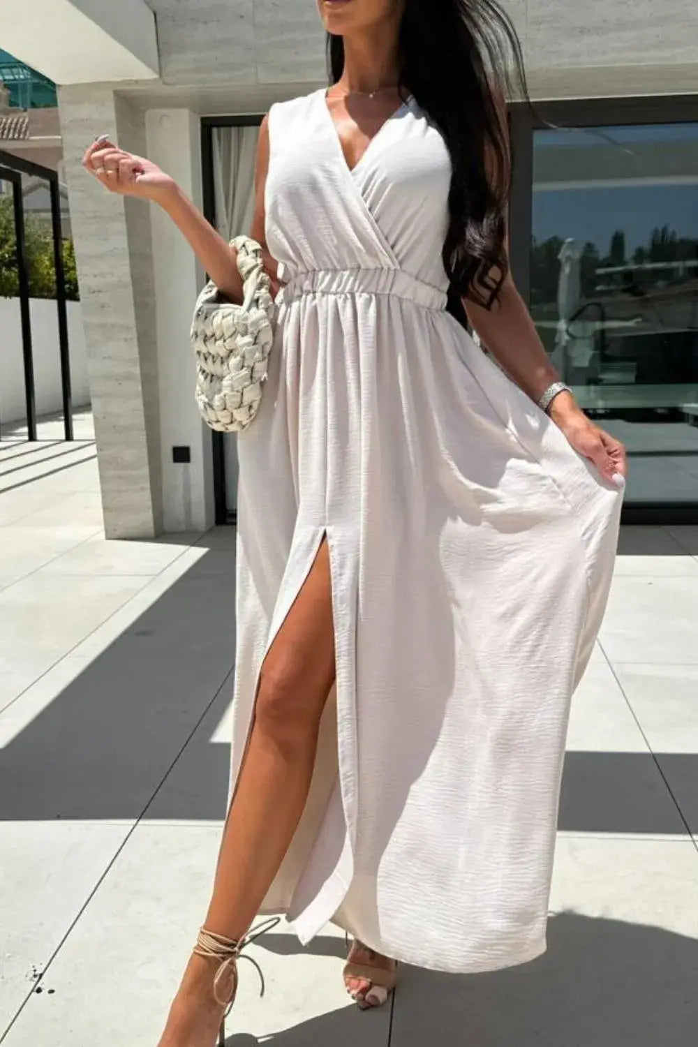 Surplice Sleeveless Slit Maxi Dress - Trendsi - Flyclothing LLC