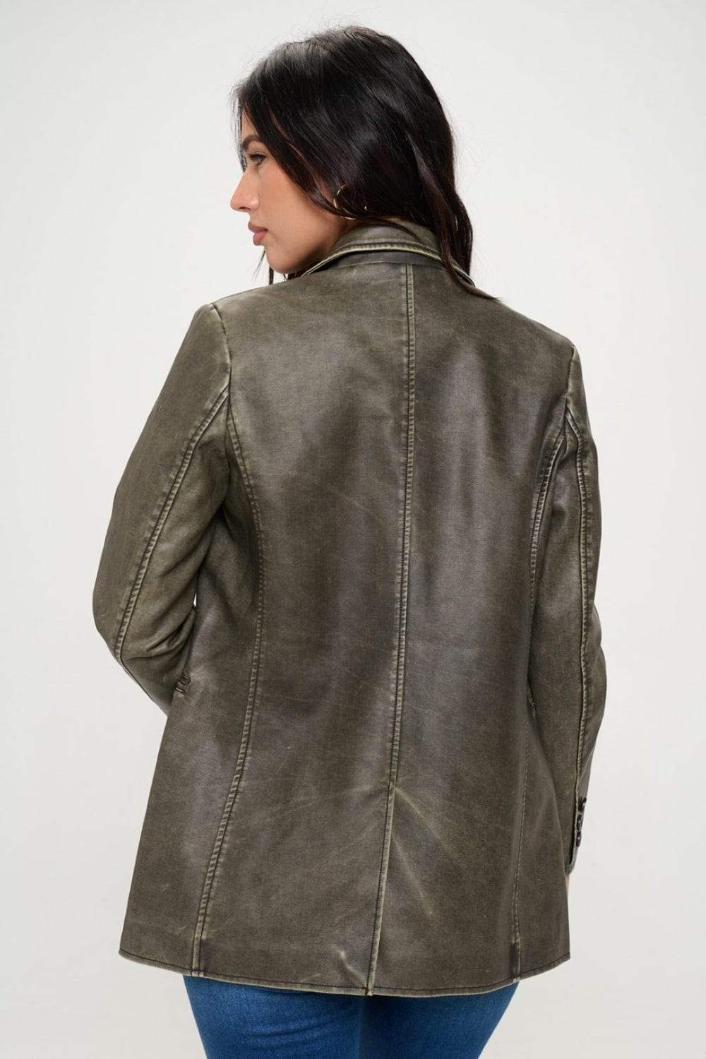 Coalition LA Single-Breasted Vegan Leather Blazer - Trendsi - Flyclothing LLC