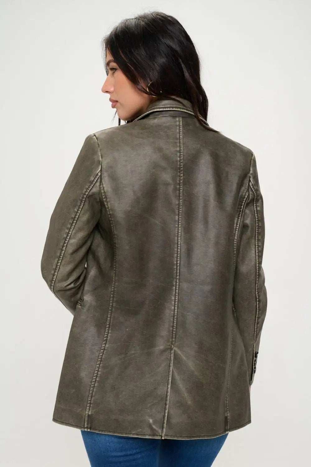 Coalition LA Single-Breasted Vegan Leather Blazer - Trendsi - Flyclothing LLC