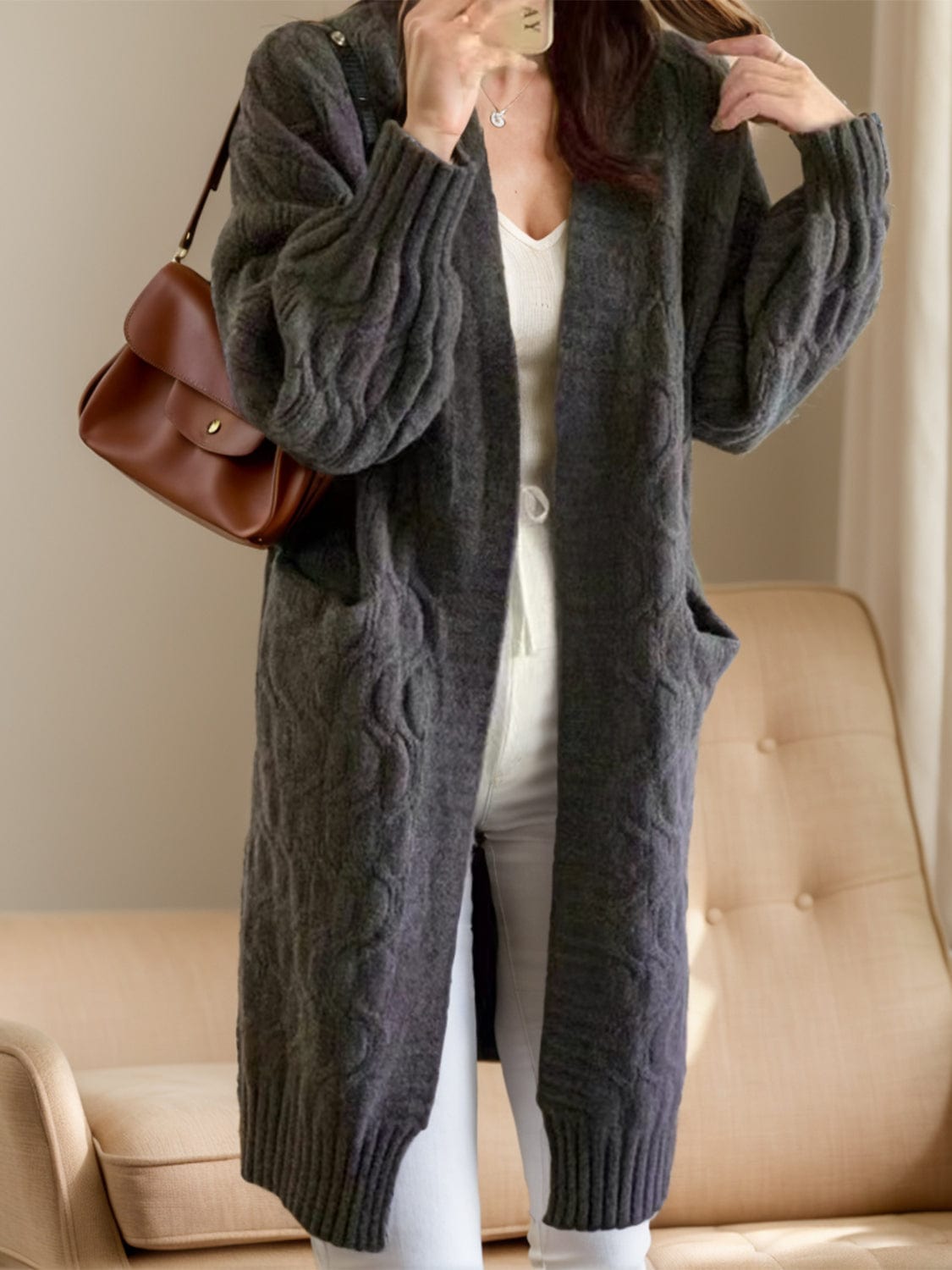 Open Front Long Sleeve Cardigan - Trendsi