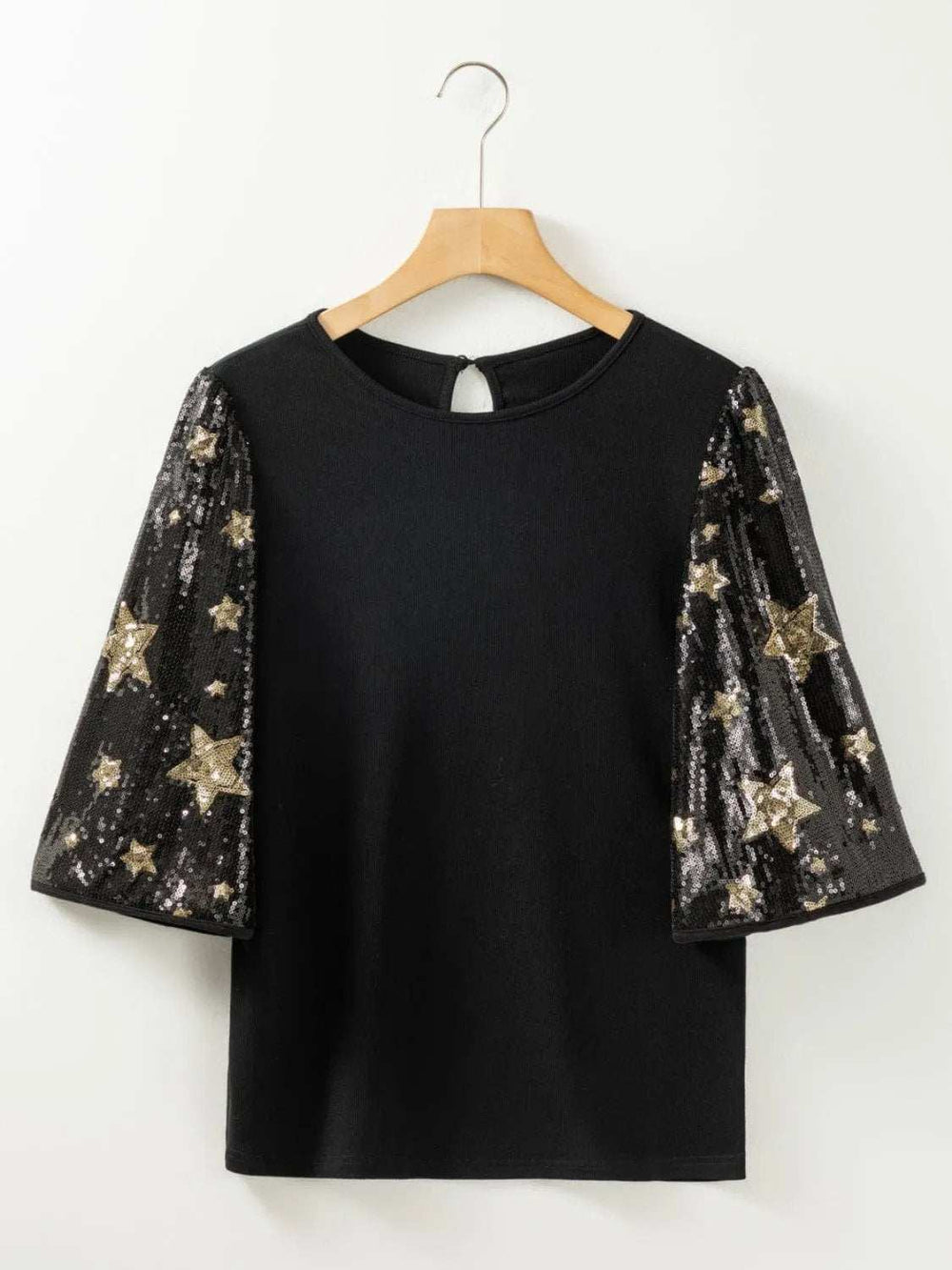 Sequin Round Neck Half Sleeve Blouse - Trendsi - Flyclothing LLC