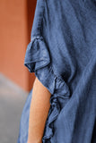 Ruffled Open Front Denim Top - Trendsi