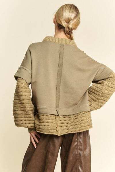 Davi & Dani Faux Layered Round Neck Sweater - Trendsi - Flyclothing LLC