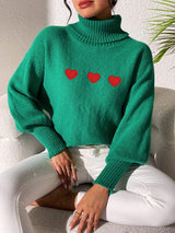Heart Turtleneck Long Sleeve Sweater - Trendsi - Flyclothing LLC