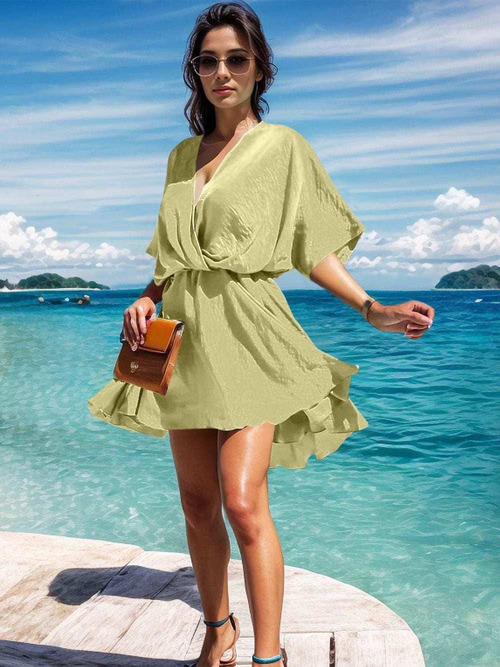 Surplice Half Sleeve Mini Dress - Trendsi - Flyclothing LLC
