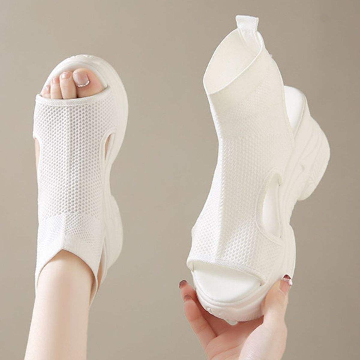 Cutout Mesh Wedge Sandals - Trendsi - Flyclothing LLC
