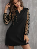 Polka Dot Notched Long Sleeve Dress - Trendsi