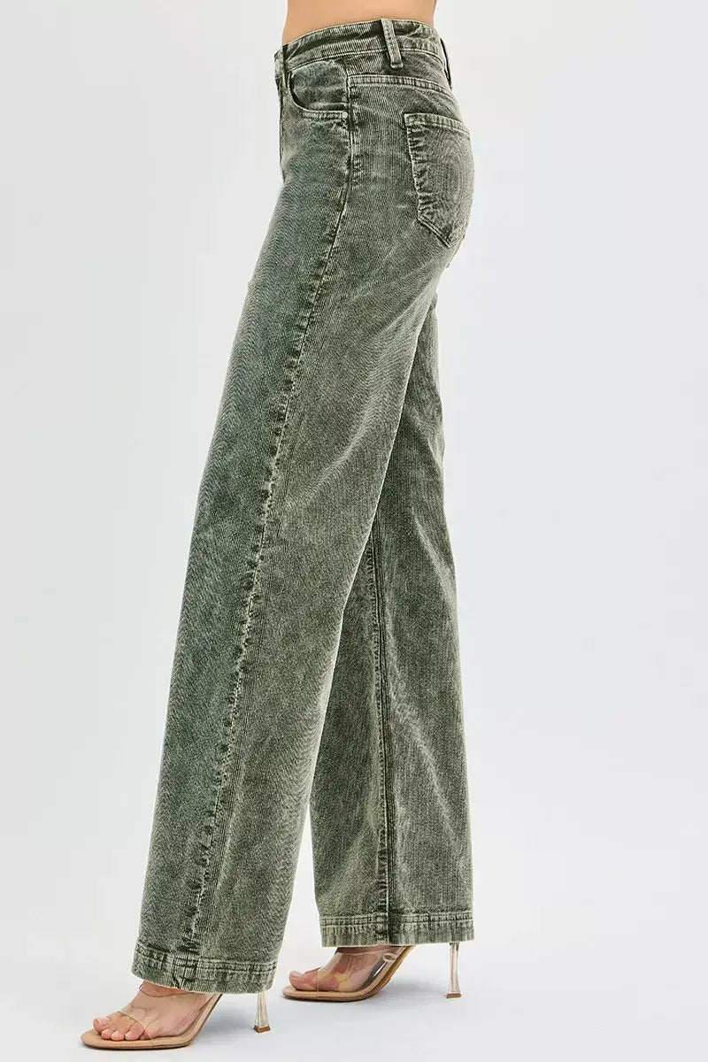 RISEN Full Size High Rise Wide Leg Corduroy Jeans Plus Size - Trendsi - Flyclothing LLC