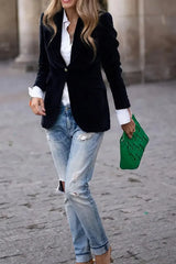 One Button Lapel Collar Long Sleeve Blazer - Trendsi - Flyclothing LLC