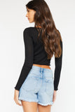 Kancan High Waist Frayed Denim Shorts - Trendsi