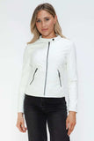 Snobbish Faux Leather Zip Up Drawstring Hooded Jacket - Trendsi - Flyclothing LLC