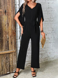 Tied V-Neck Half Sleeve Wide Leg Jumpsuit Trendsi