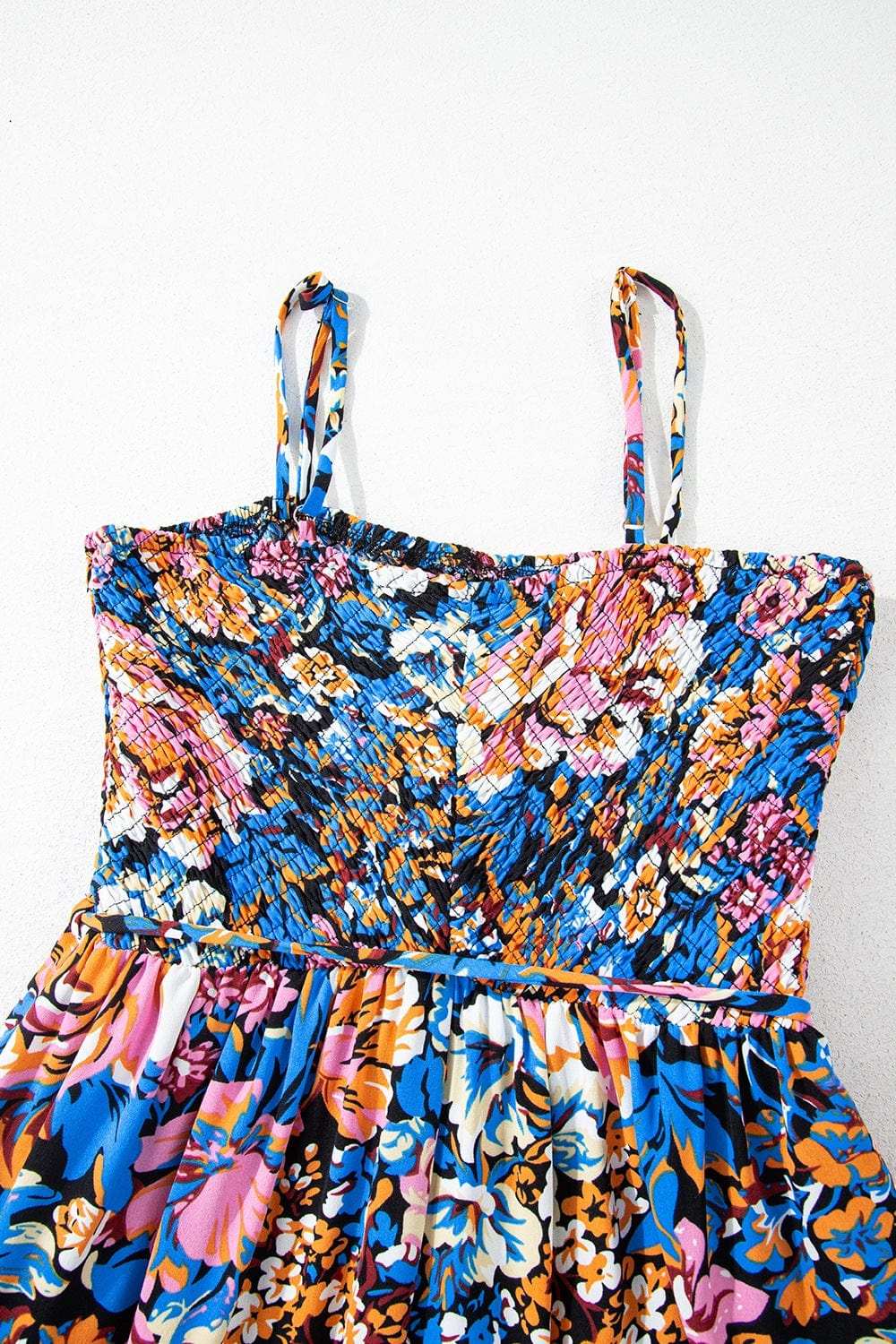 Floral Smocked Spaghetti Straps Wide Leg Jumpsuit - Trendsi - Flyclothing LLC