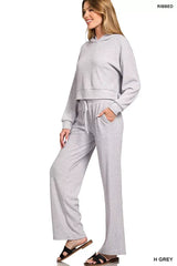 Zenana Drop Shoulder Ribbed Crop Hoodie - Trendsi - Flyclothing LLC
