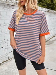 Lovelet Striped Round Neck Half Sleeve T-Shirt - Trendsi
