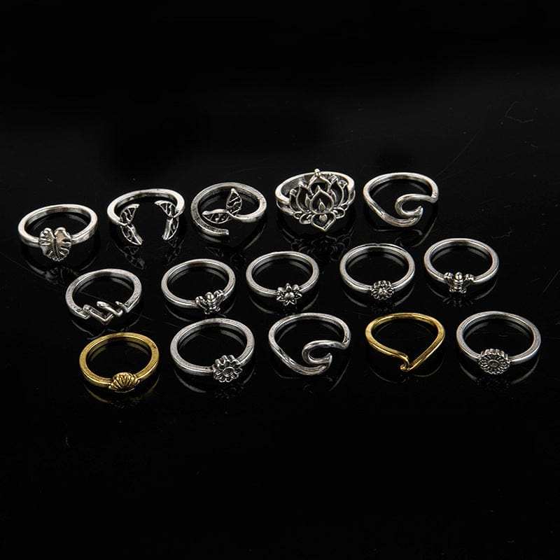 Alloy Multi Shapes 15-Piece Ring Set - Trendsi - Flyclothing LLC