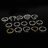 Alloy Multi Shapes 15-Piece Ring Set - Trendsi