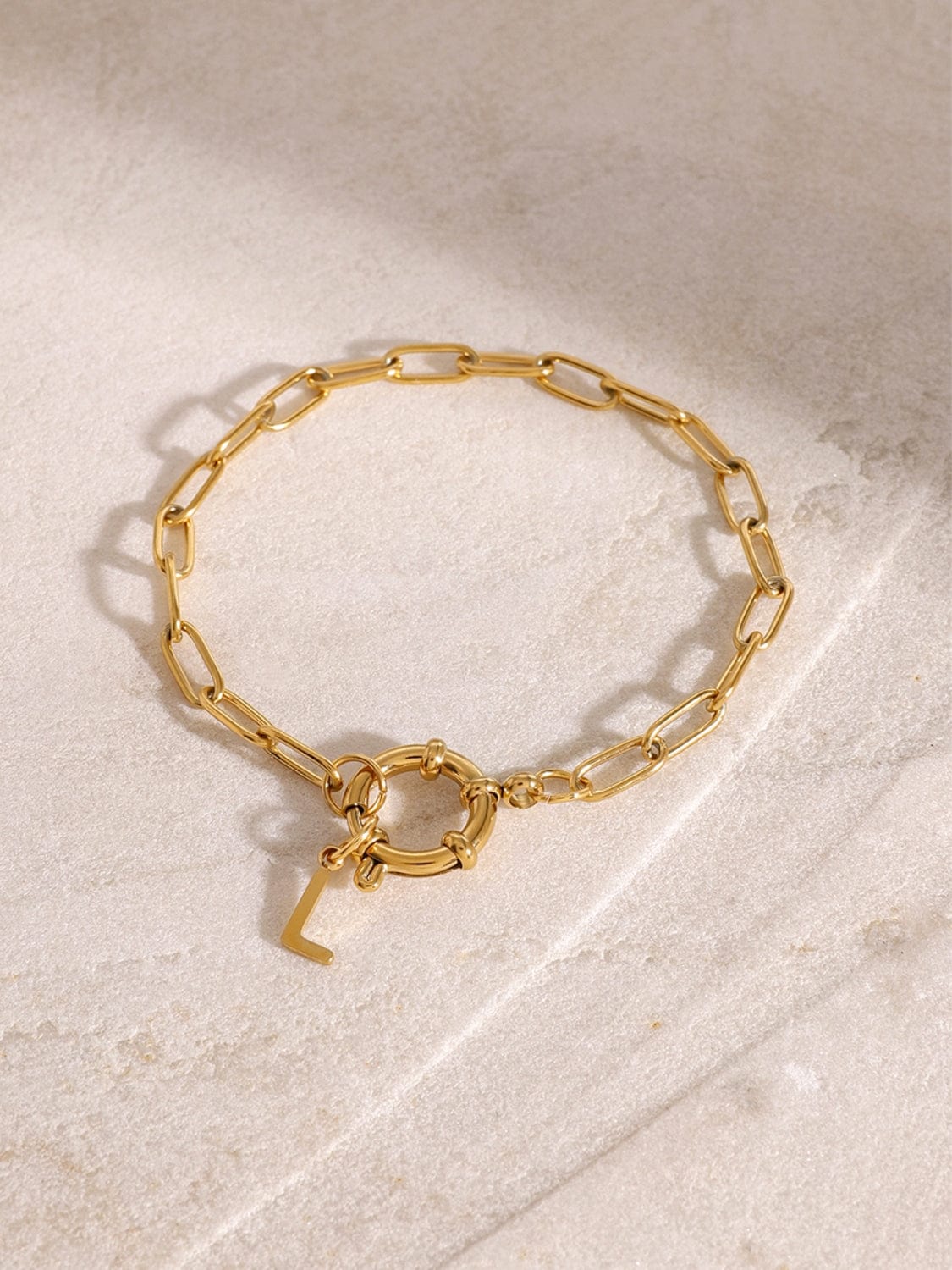 18K Gold-Plated Stainless Steel Letter L Bracelet - Trendsi