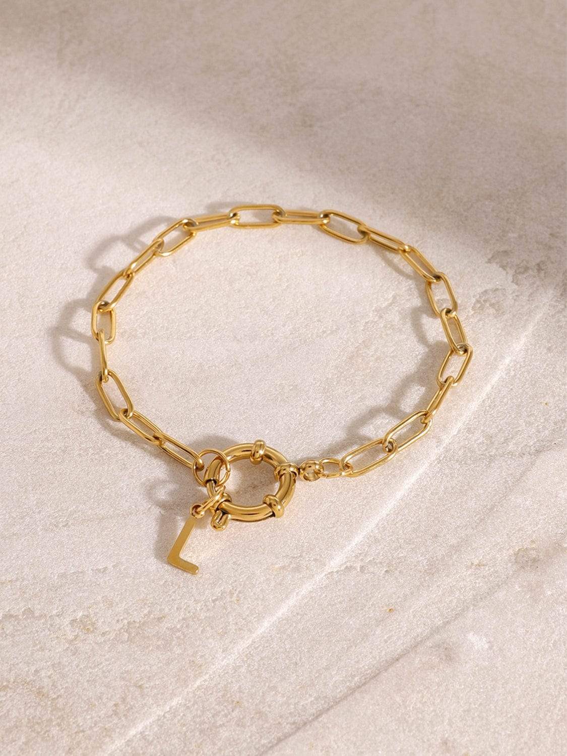 18K Gold-Plated Stainless Steel Letter L Bracelet - Trendsi - Flyclothing LLC