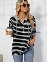 Drawstring Striped Long Sleeve Hoodie - Trendsi - Flyclothing LLC