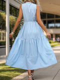 Striped Notched Sleeveless Midi Dress - Trendsi